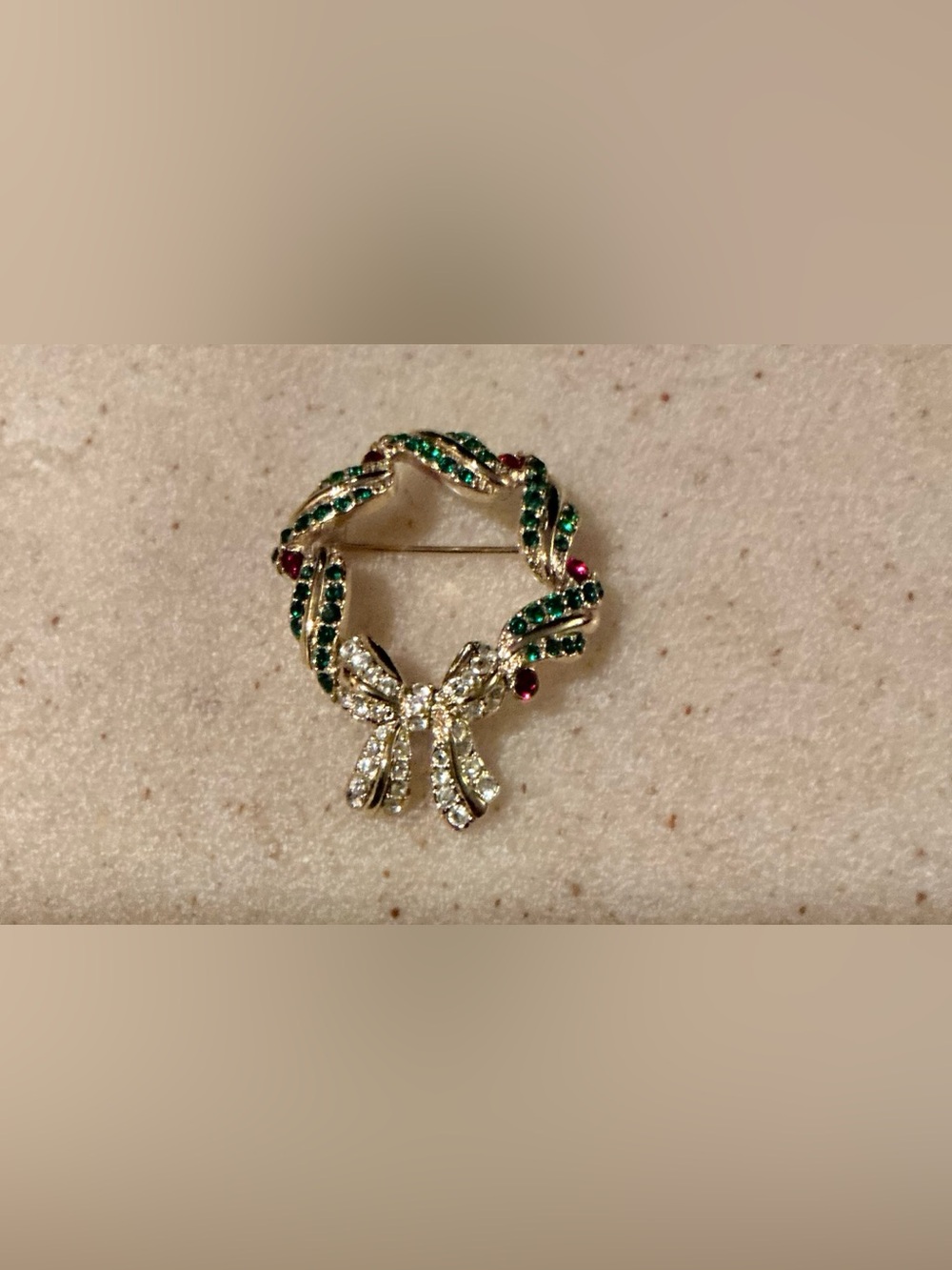 Monet Gold-Tone Wreath Brooch with Green and Red Accents